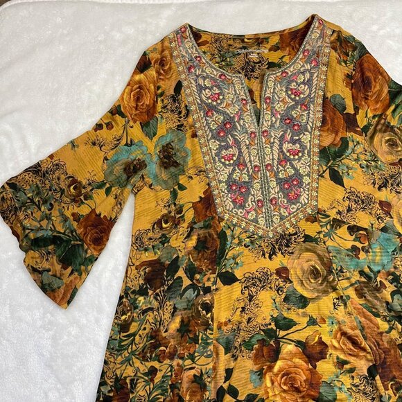Soft Surroundings Miranda Mixte Tunic Top‎ Women's XL Viscose Embroidered Gold - Picture 8 of 11